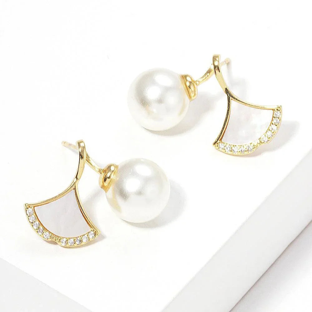 Silver Gold Dipped Pearl Ginkgo Stud Earrings - Jewelry Store by Erik Rayo