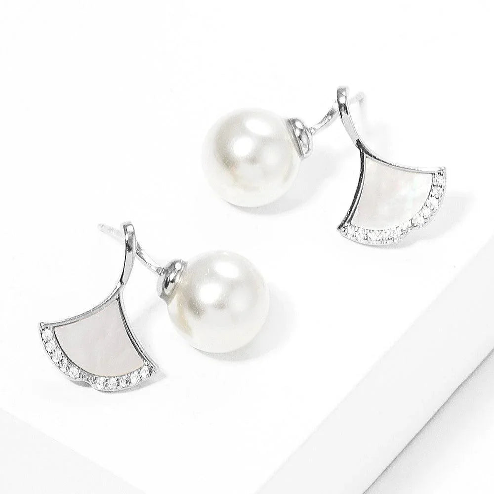 White White Gold Dipped Pearl Ginkgo Stud Earrings - Jewelry Store by Erik Rayo