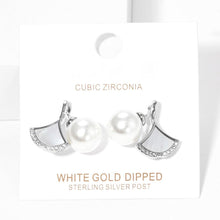 Load image into Gallery viewer, White White Gold Dipped Pearl Ginkgo Stud Earrings
