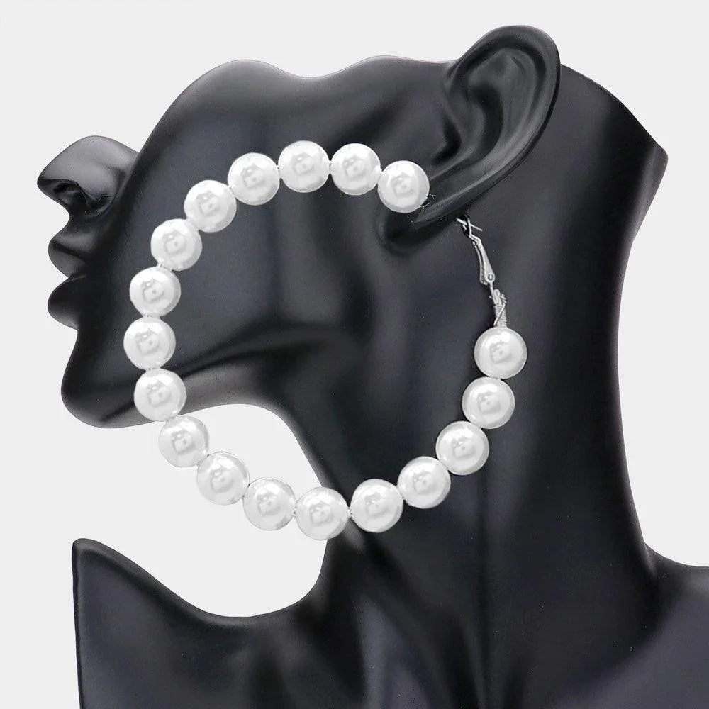 White Oversized Pearl Hoop Earrings - Jewelry Store by Erik Rayo