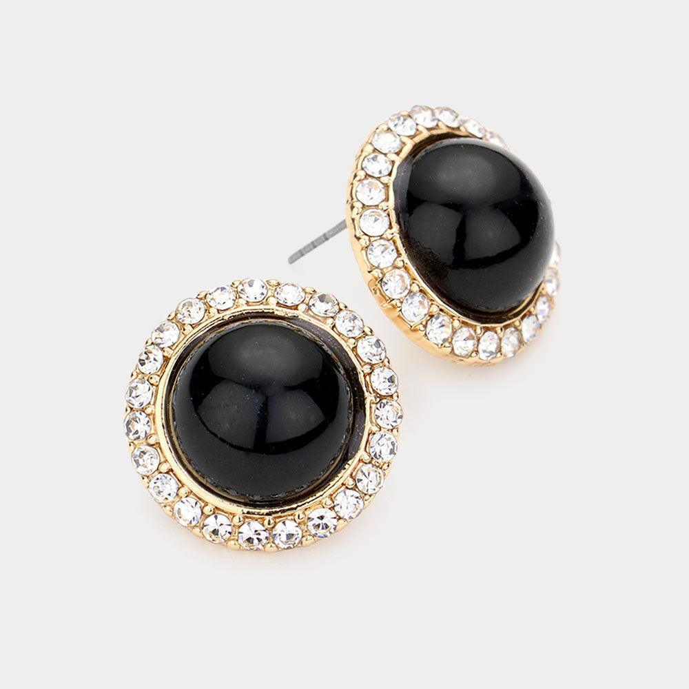 Rhinestone Trimmed Round Pearl Stud Earrings - Jewelry Store by Erik Rayo