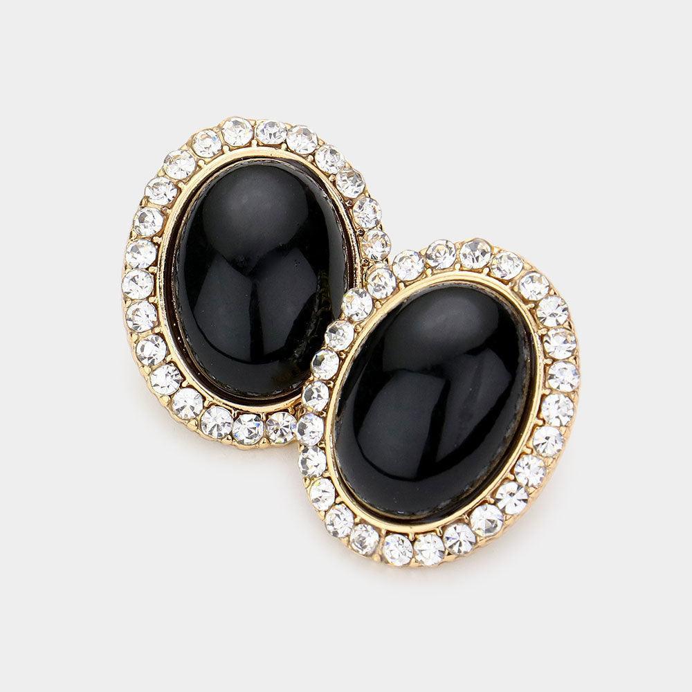 Rhinestone Trimmed Oval Pearl Stud Earrings - Jewelry Store by Erik Rayo