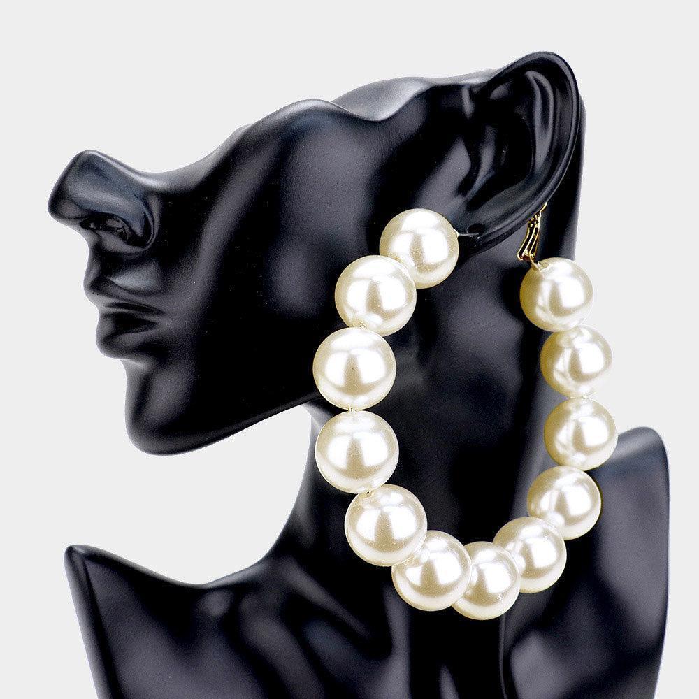 Gold Oversized Pearl Hoop Earrings - Jewelry Store by Erik Rayo