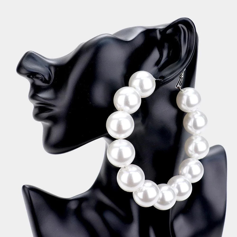 White Oversized Pearl Hoop Earrings - Jewelry Store by Erik Rayo