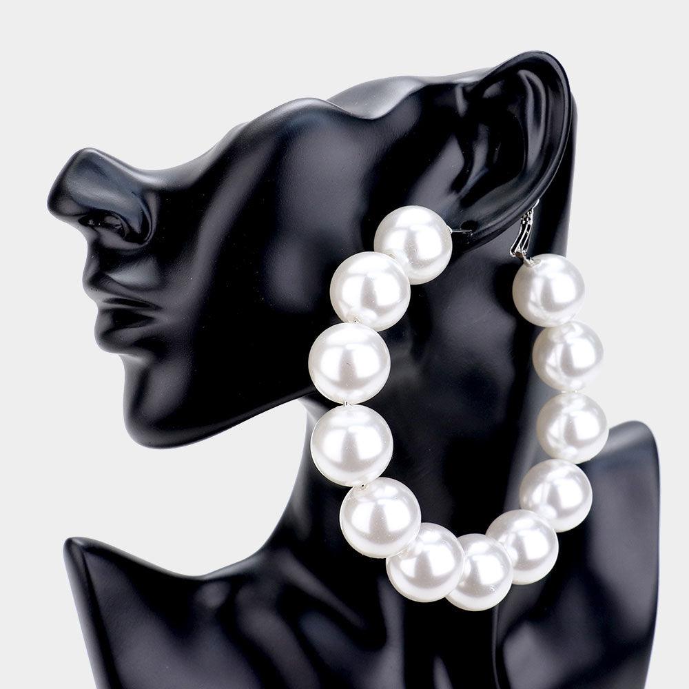 White Oversized Pearl Hoop Earrings