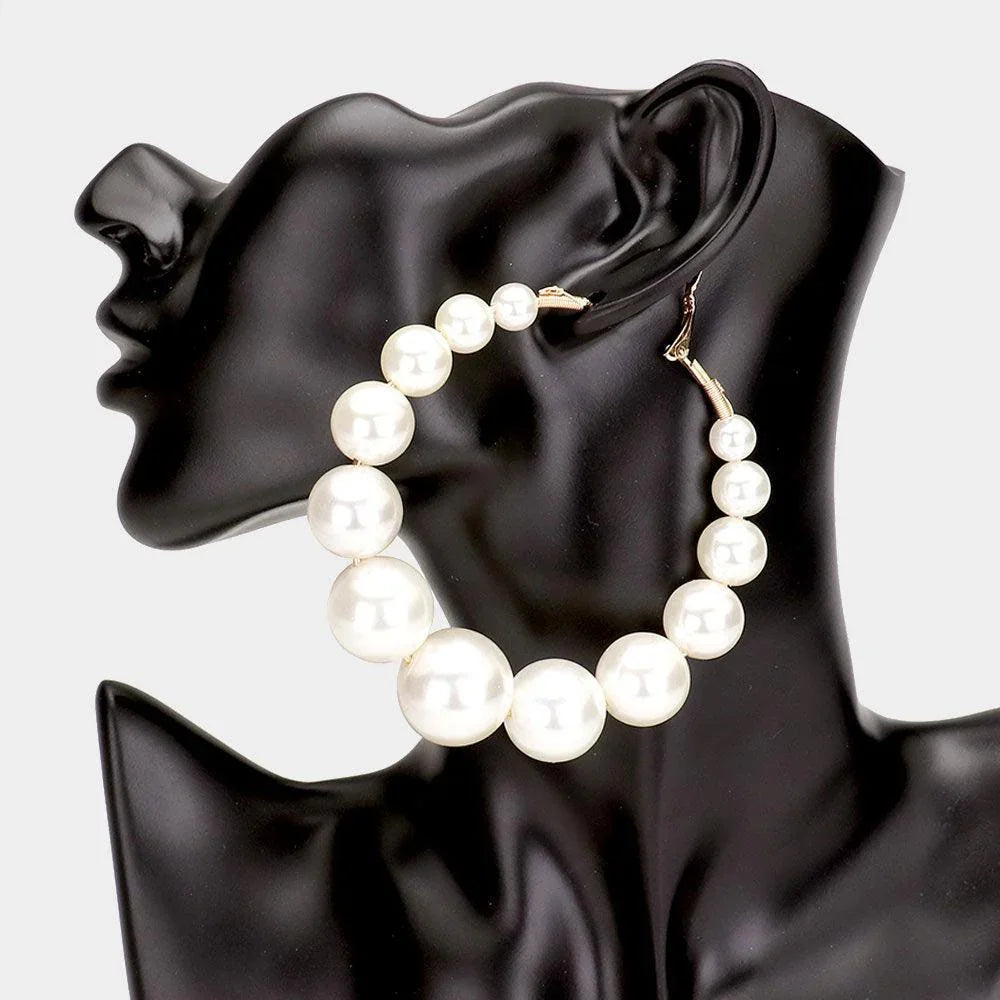 Gold Oversize Pearl Hoop Earrings - Jewelry Store by Erik Rayo