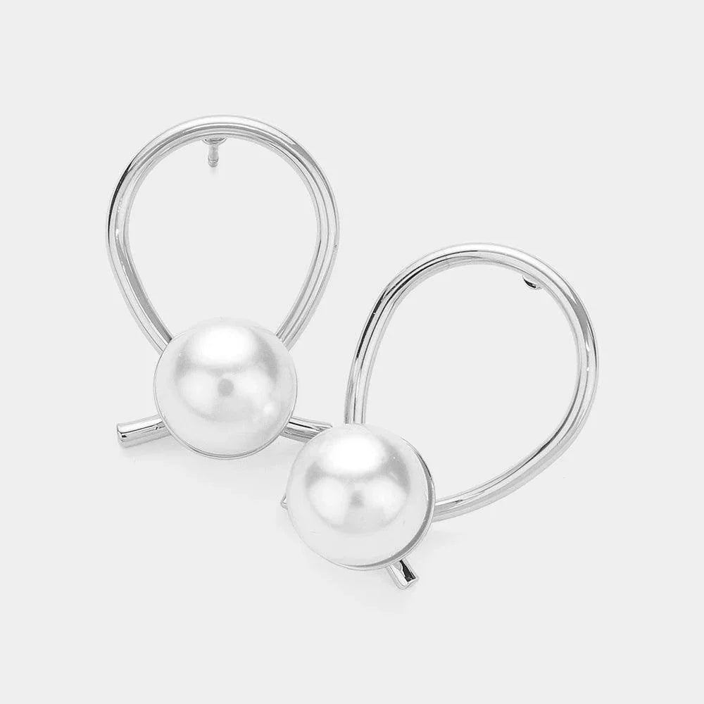 Abstract Metal Wire Pearl Earrings - Jewelry Store by Erik Rayo