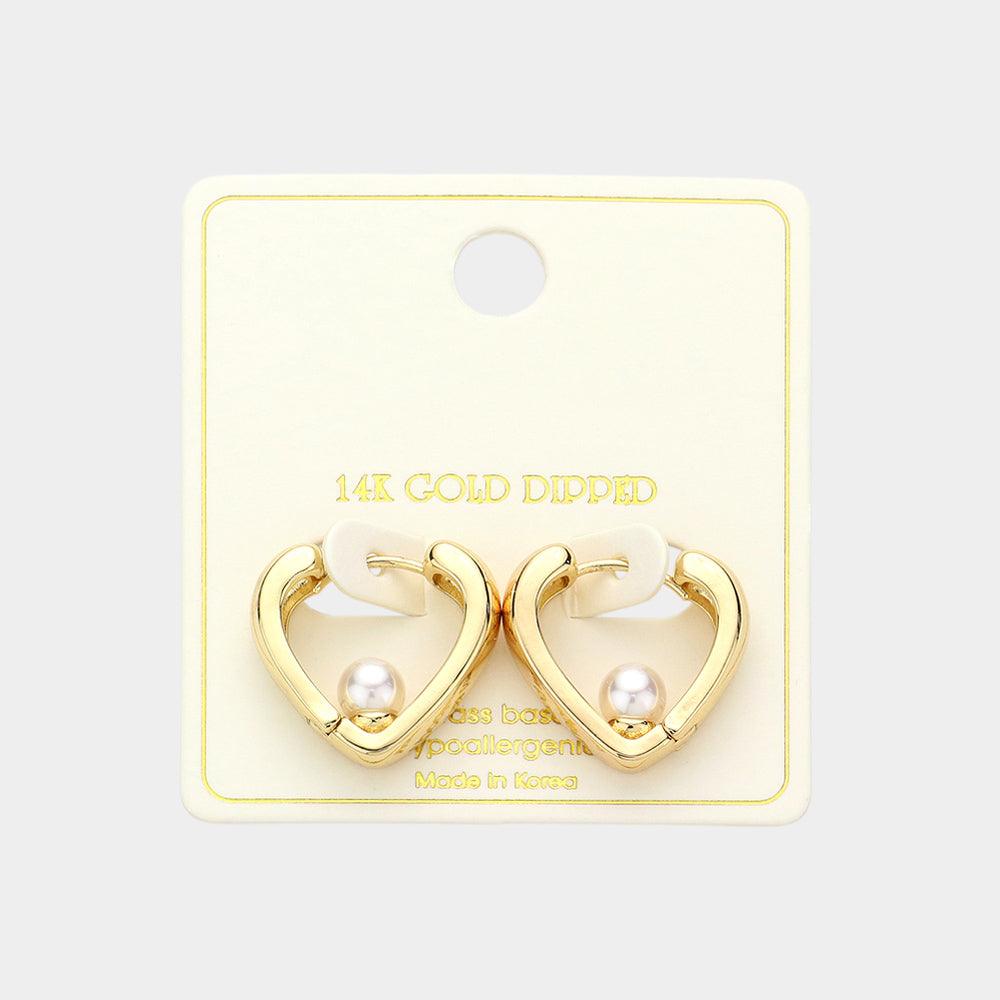 Gold 14K Gold Dipped Love Pearl Huggie Earrings