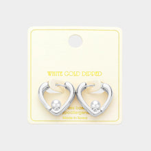 Load image into Gallery viewer, Silver White Gold Dipped Love Pearl Huggie Earrings
