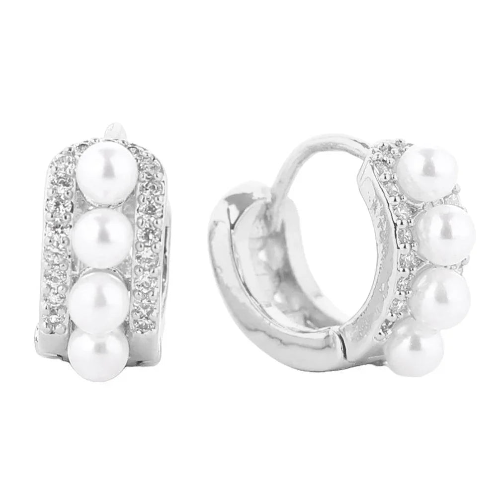 Silver White Gold Dipped Pearl Eternity Huggie Earrings - Jewelry Store by Erik Rayo