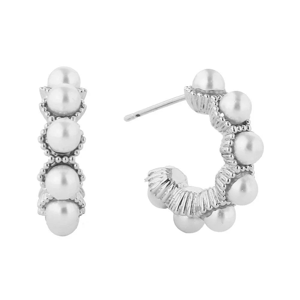 Silver White Gold Dipped Pearl Hoop Earrings - Jewelry Store by Erik Rayo