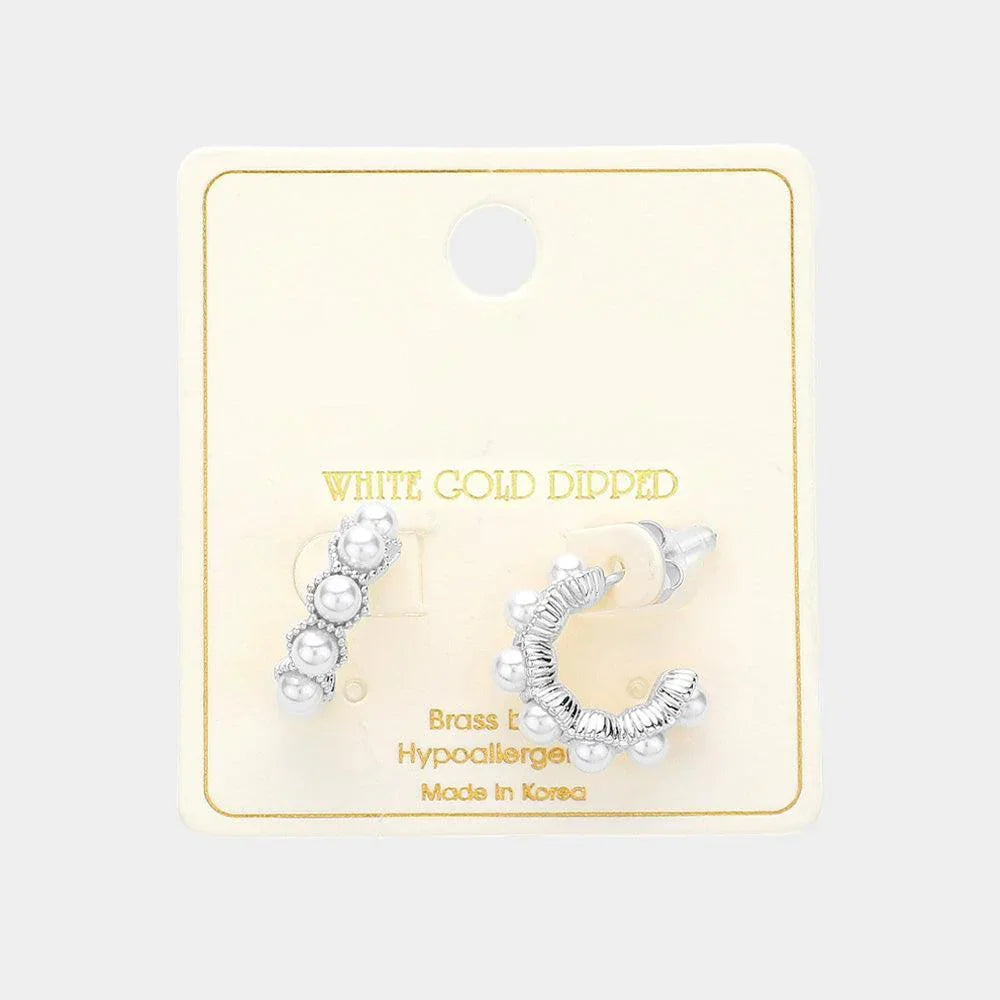 Silver White Gold Dipped Pearl Hoop Earrings - Jewelry Store by Erik Rayo