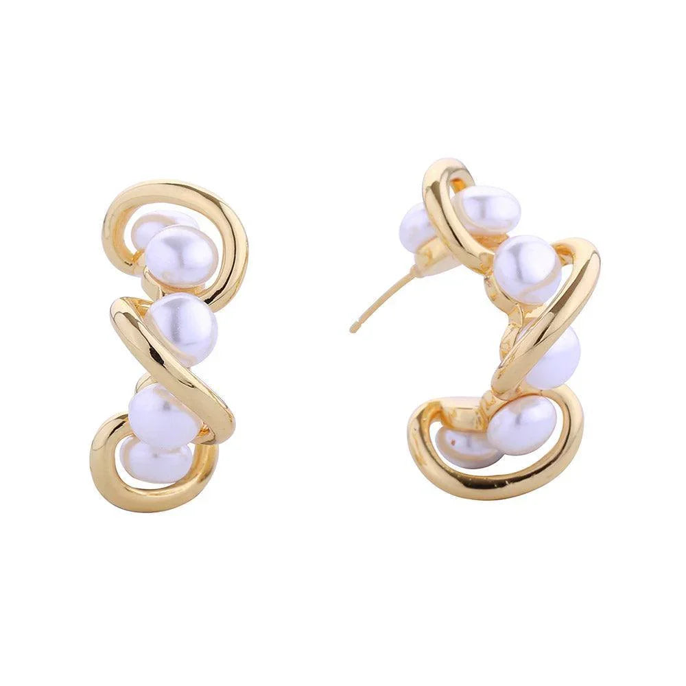 Gold 14K Gold Dipped Wavy Cluster Pearl Hoop Earrings - Jewelry Store by Erik Rayo