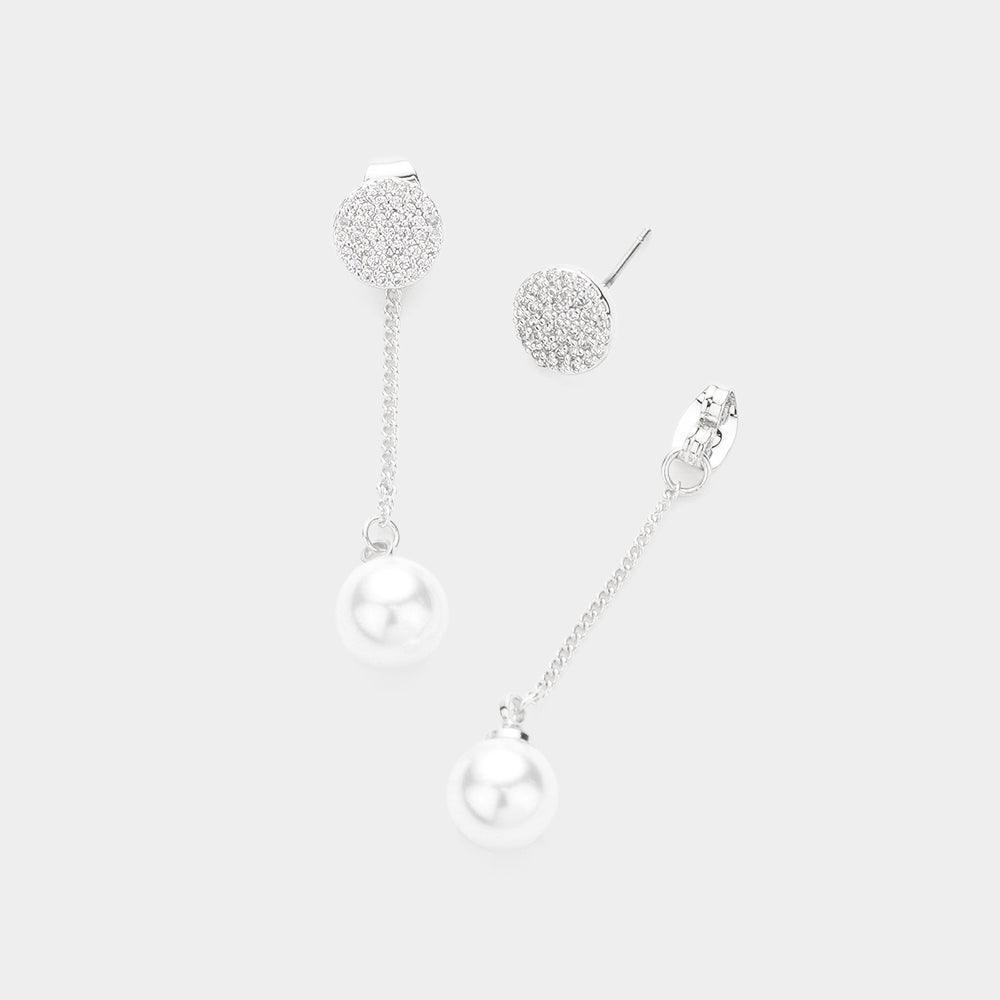 CZ Embellished Brass Metal Round Pearl Dangle Earrings - Jewelry Store by Erik Rayo