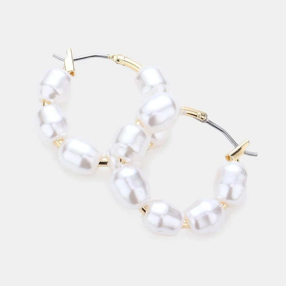 Gold Pearl Hoop Pin Catch Earrings - Jewelry Store by Erik Rayo