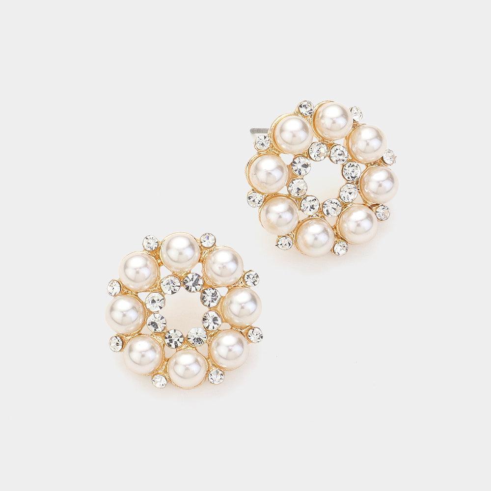 Cream Pearl Flower Stud Earrings - Jewelry Store by Erik Rayo