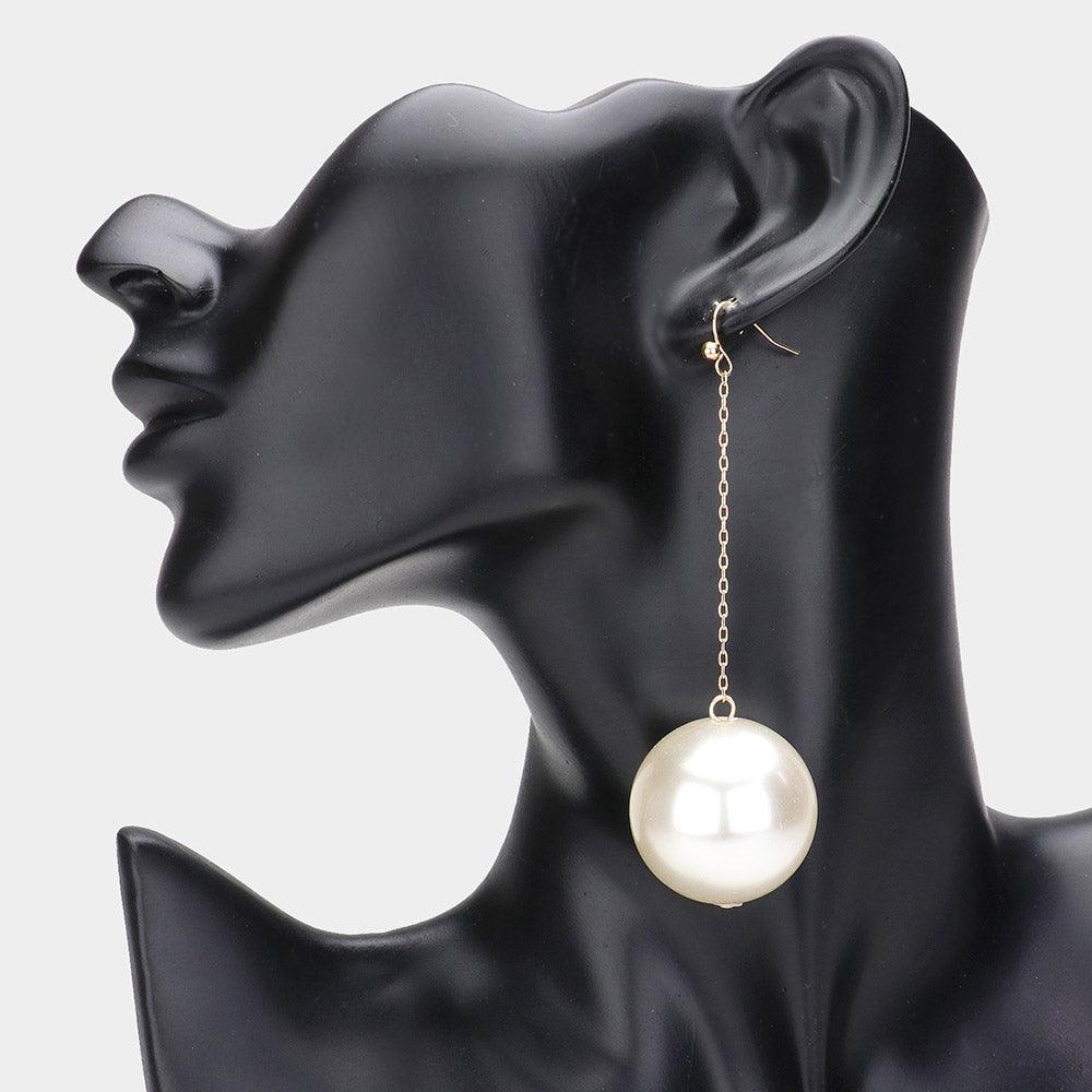 Cream Oversized Pearl Ball Dropdown Earrings - Jewelry Store by Erik Rayo