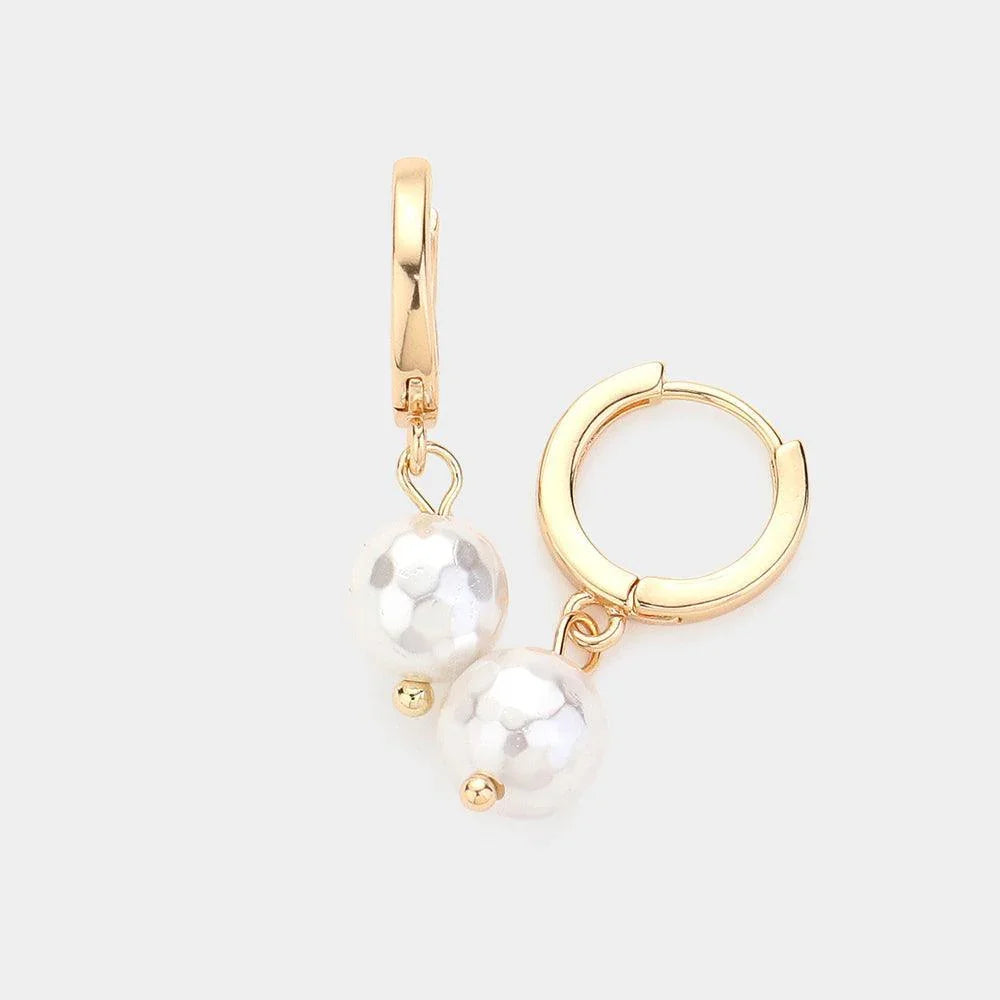 Gold Pearl Dangle Huggie Earrings - Jewelry Store by Erik Rayo