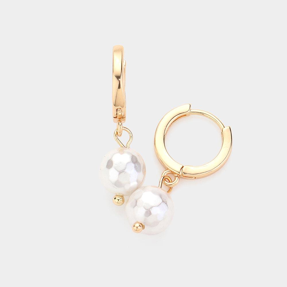 Gold Pearl Dangle Huggie Earrings