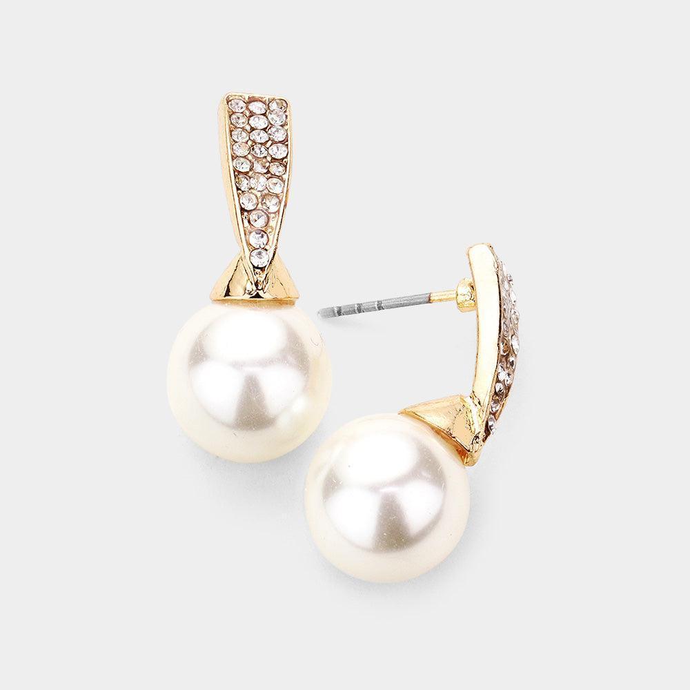 Gold Rhinestone Embellished Pearl Accented Earrings - Jewelry Store by Erik Rayo