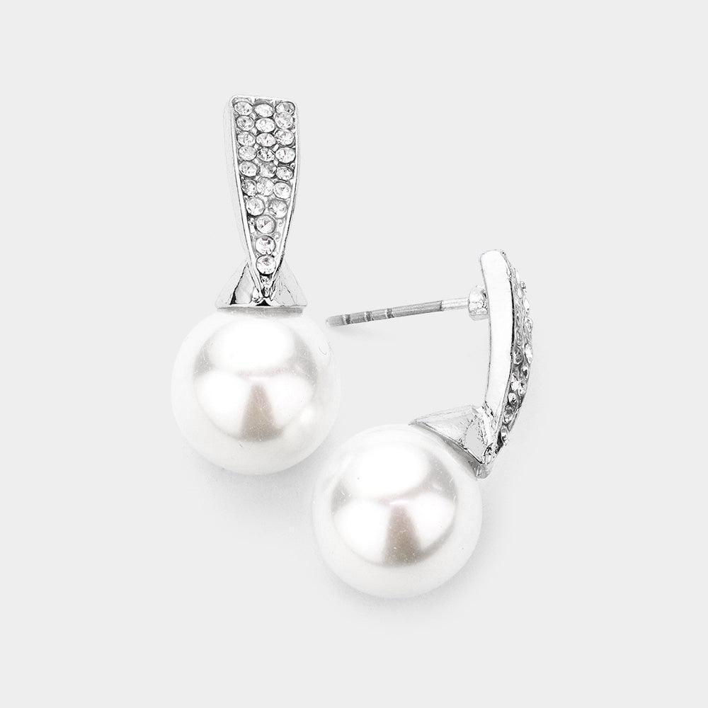 Rhinestone Embellished Pearl Accented Earrings - Jewelry Store by Erik Rayo
