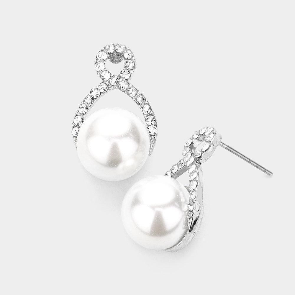 White Asymmetrical Infinity Pearl Stud Earrings - Jewelry Store by Erik Rayo