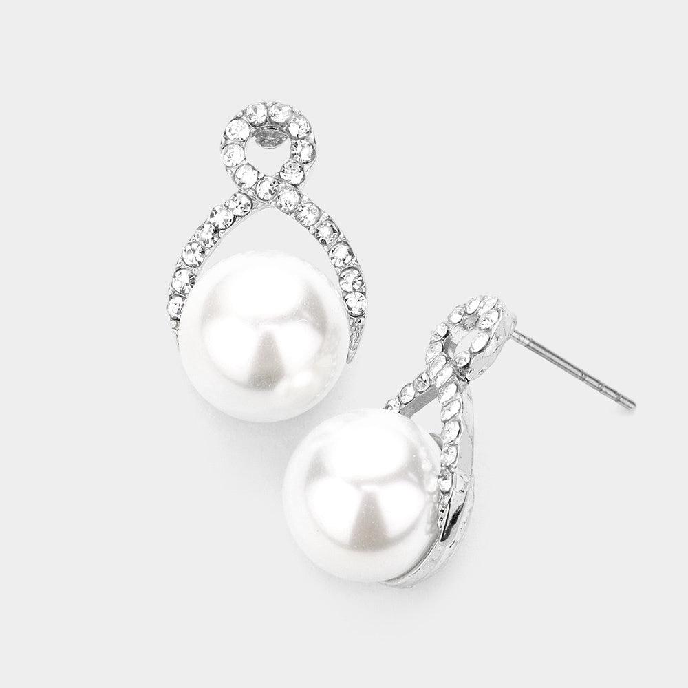 White Asymmetrical Infinity Pearl Stud Earrings