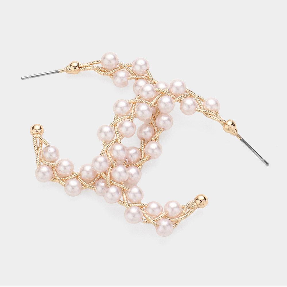 Cream Pearl Embellished Hoop Earrings - Jewelry Store by Erik Rayo