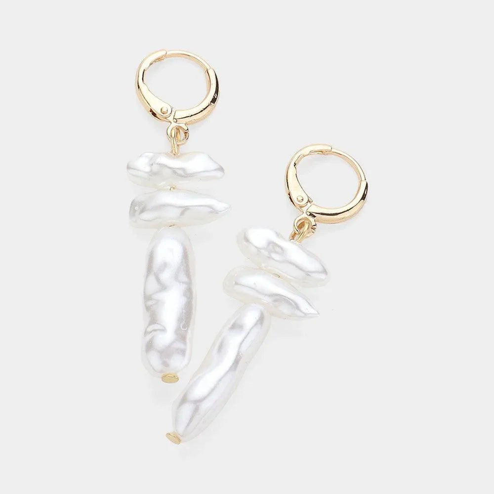 Cream Natural Pearl Dangle Dropdown Earrings - Jewelry Store by Erik Rayo