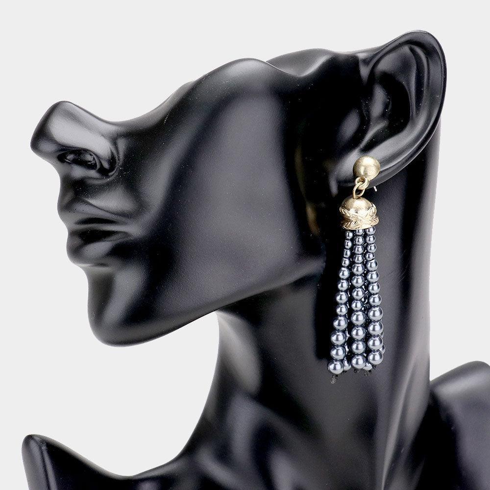 Gray Pearl Tassel Earrings - Jewelry Store by Erik Rayo