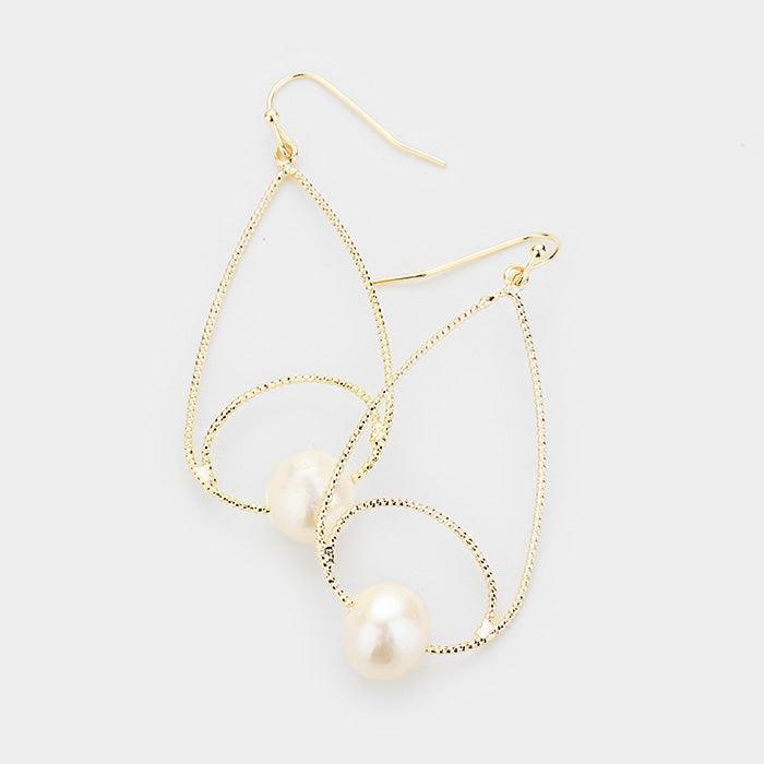 Cream Pearl Teardrop Hoop Earrings - Jewelry Store by Erik Rayo