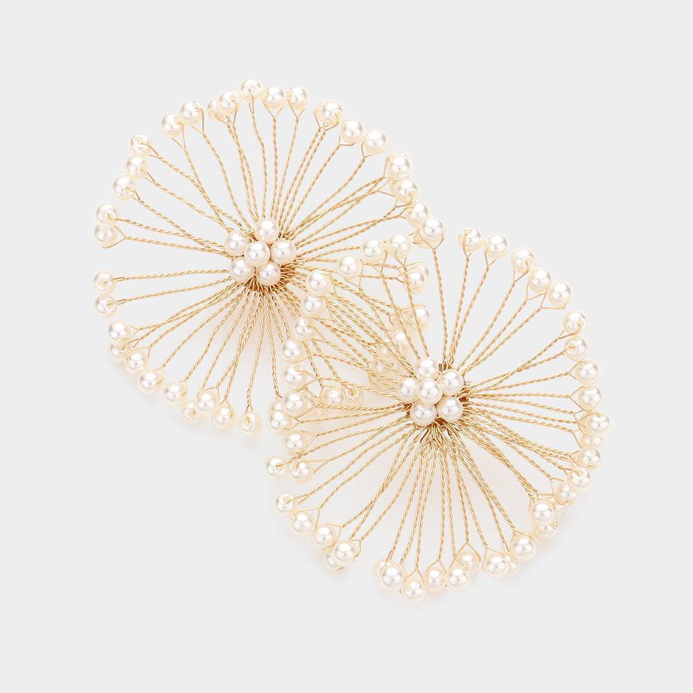 Cream Pearl Embellished Floral Earrings - Jewelry Store by Erik Rayo