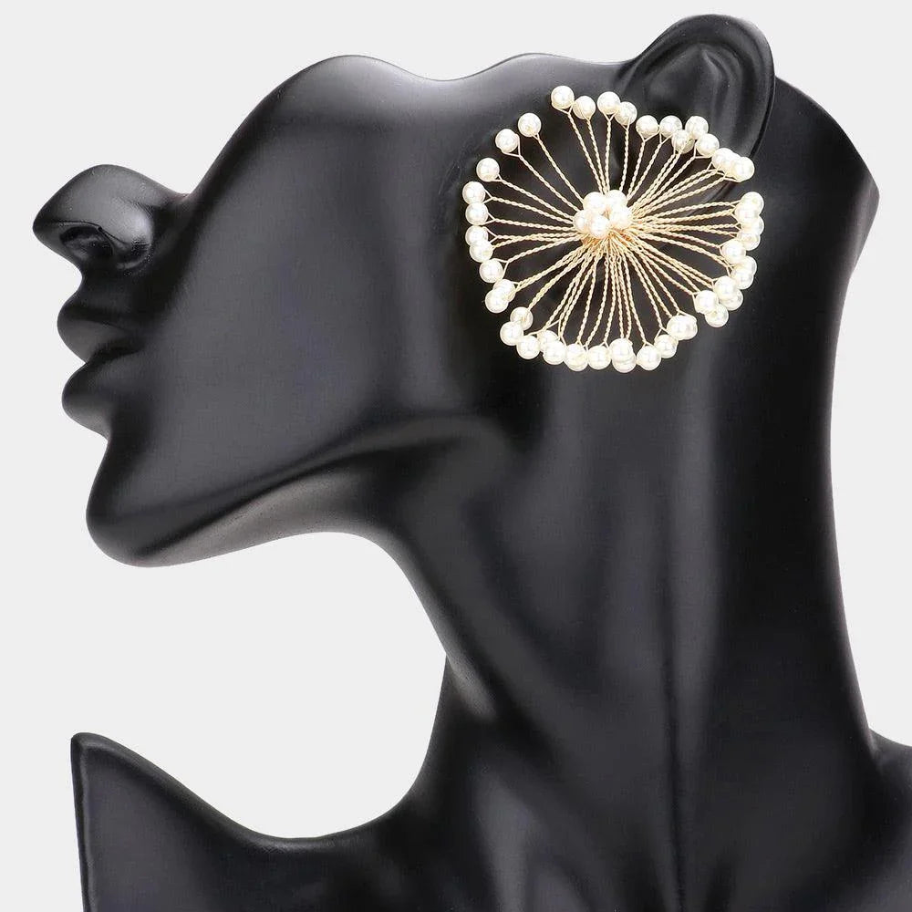 Cream Pearl Embellished Floral Earrings - Jewelry Store by Erik Rayo