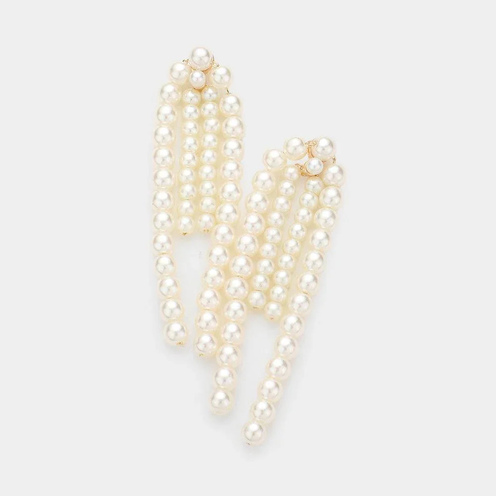 Cream Flower Pearl Fringe Dropdown Earrings - Jewelry Store by Erik Rayo