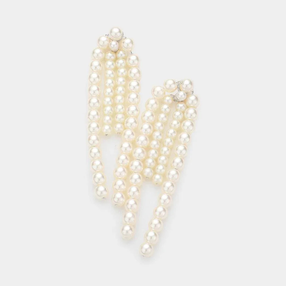 Cream Flower Pearl Fringe Dropdown Earrings - Jewelry Store by Erik Rayo
