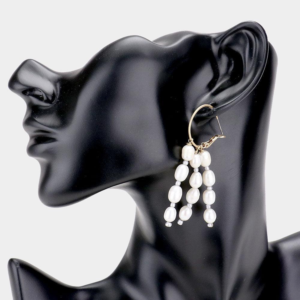Gray Metal Hoop Freshwater Pearl Tassel Earrings - Jewelry Store by Erik Rayo