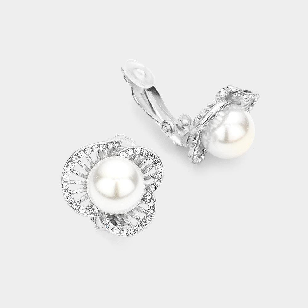 White Pearl Evening Clip On Earrings - Jewelry Store by Erik Rayo