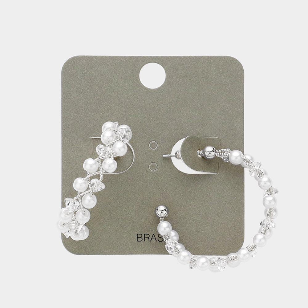 Pearl Detailed Brass Metal Braided Hoop Earrings - Jewelry Store by Erik Rayo