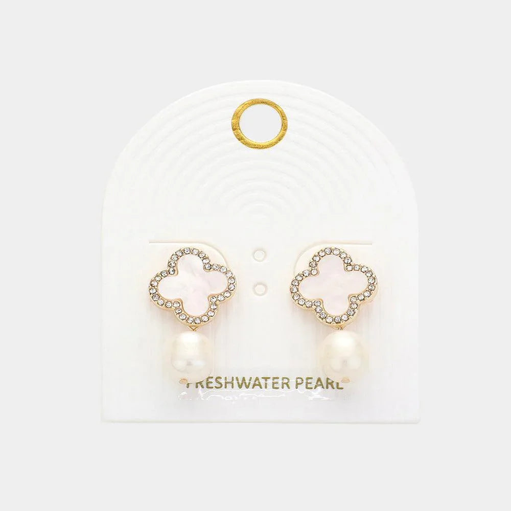 Cream Freshwater Pearl Dangle Quatrefoil Earrings - Jewelry Store by Erik Rayo