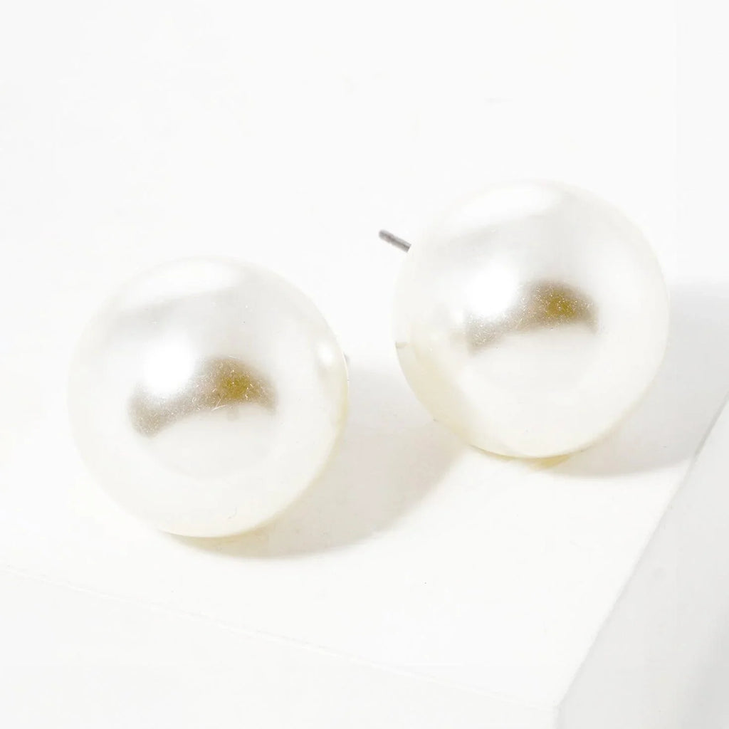 Cream Pearl Ball Stud Earrings - Jewelry Store by Erik Rayo