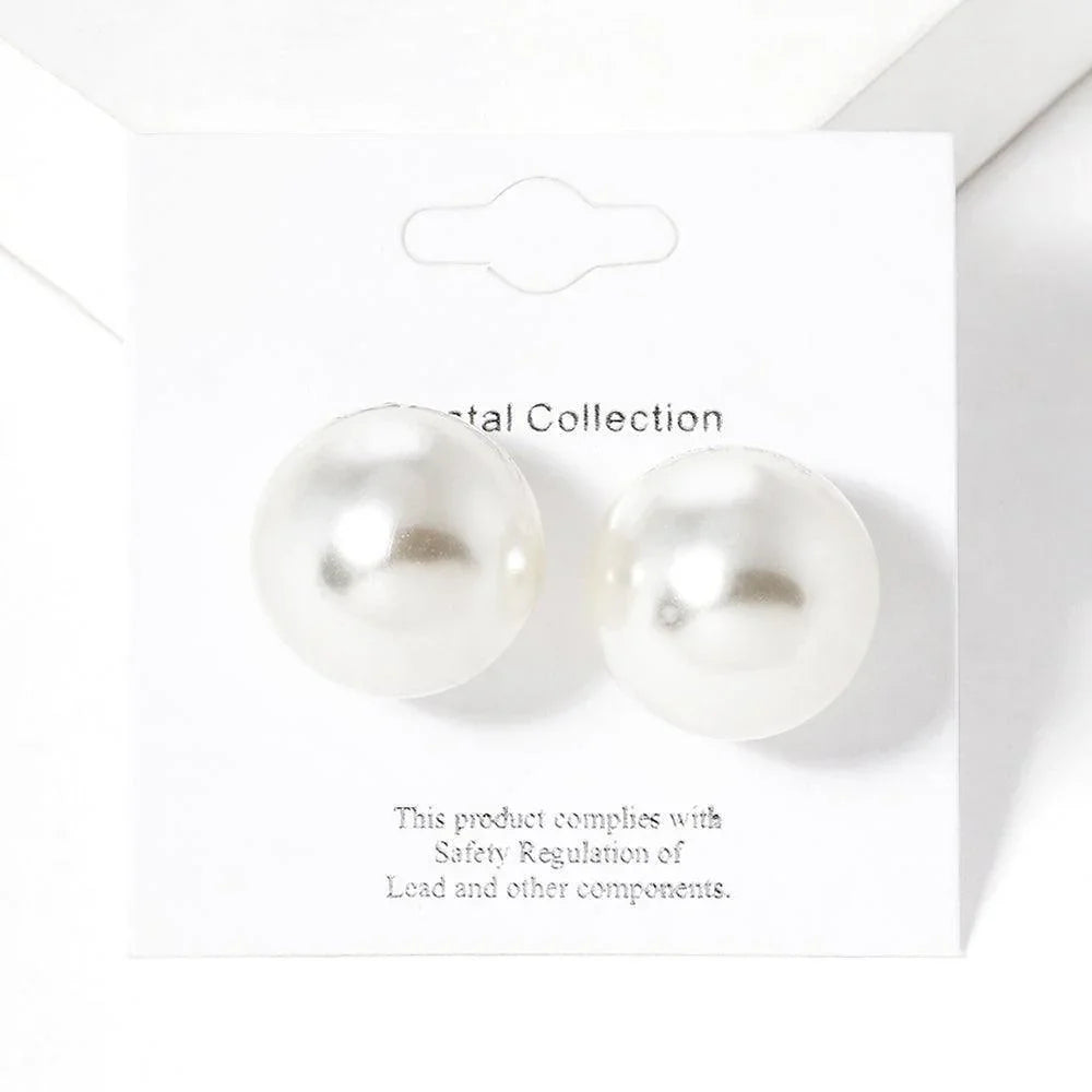 Cream Pearl Ball Stud Earrings - Jewelry Store by Erik Rayo
