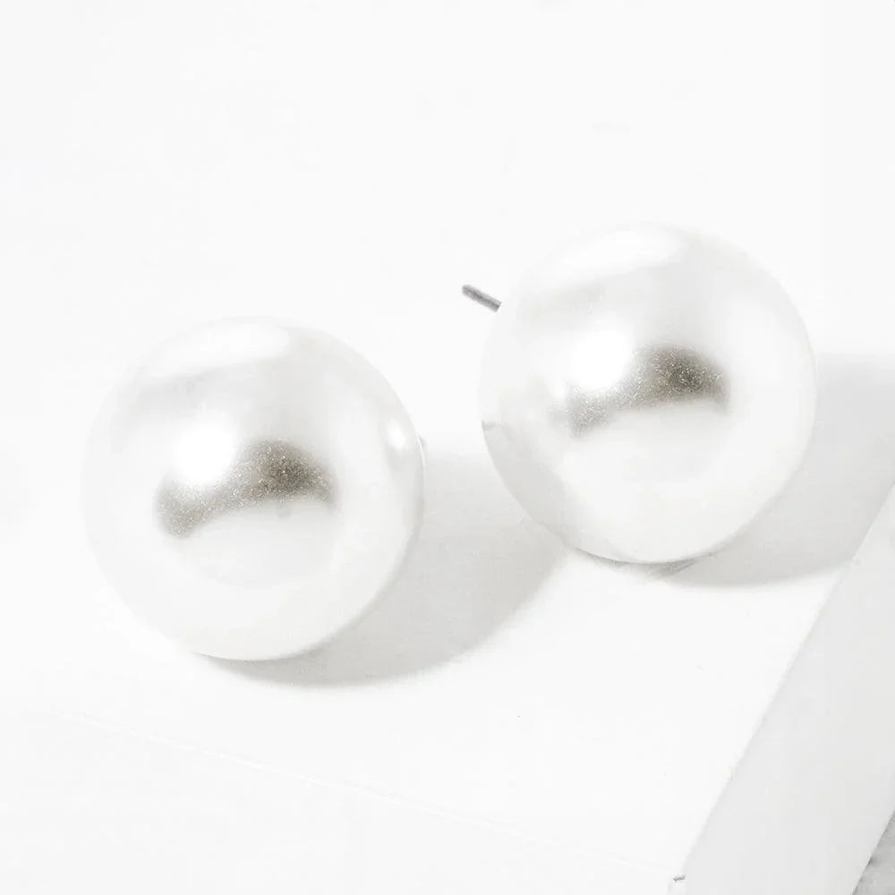 White Pearl Ball Stud Earrings - Jewelry Store by Erik Rayo