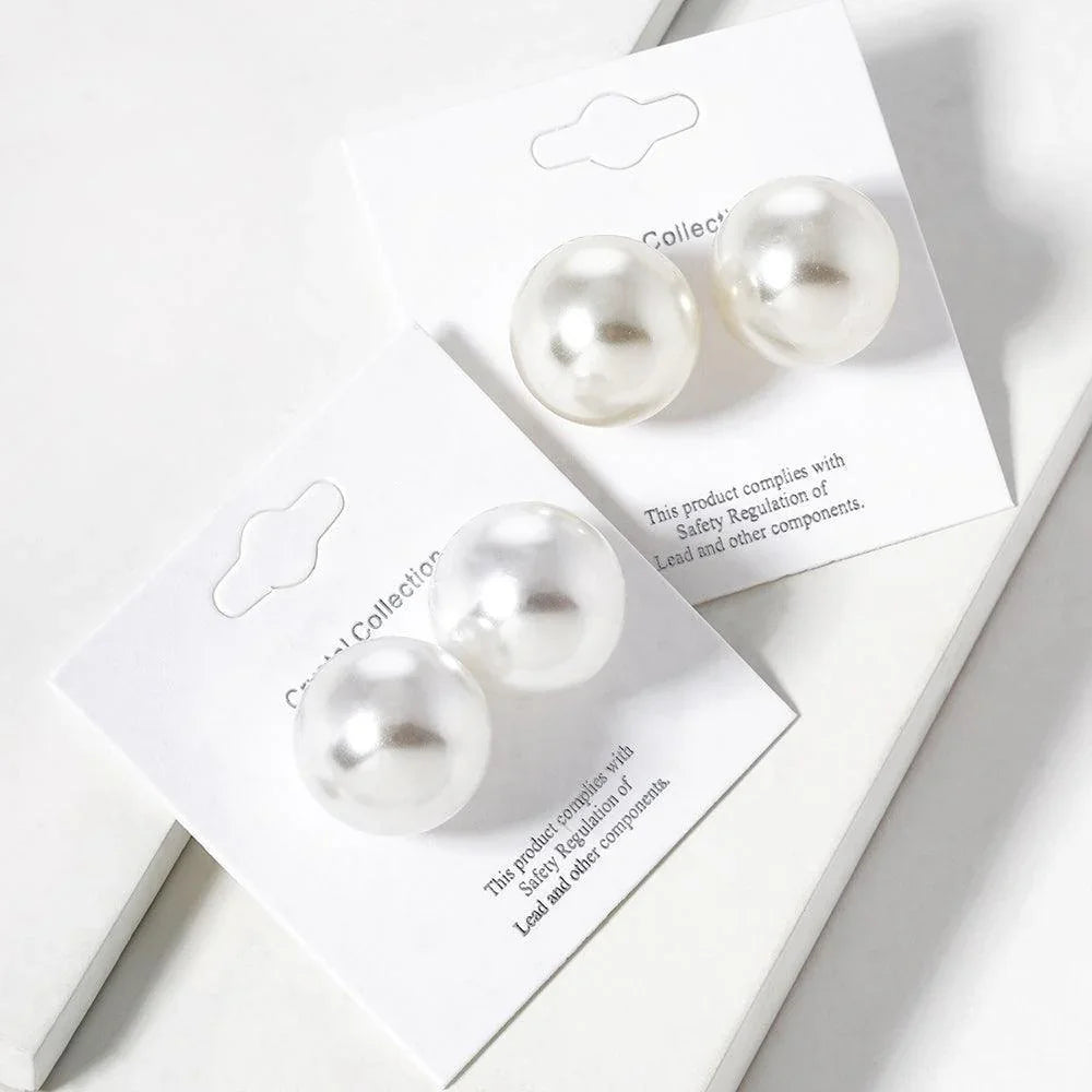 White Pearl Ball Stud Earrings - Jewelry Store by Erik Rayo