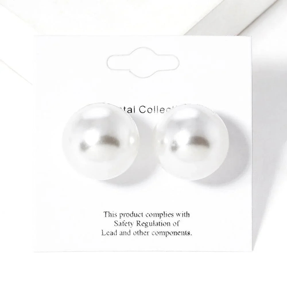 White Pearl Ball Stud Earrings - Jewelry Store by Erik Rayo