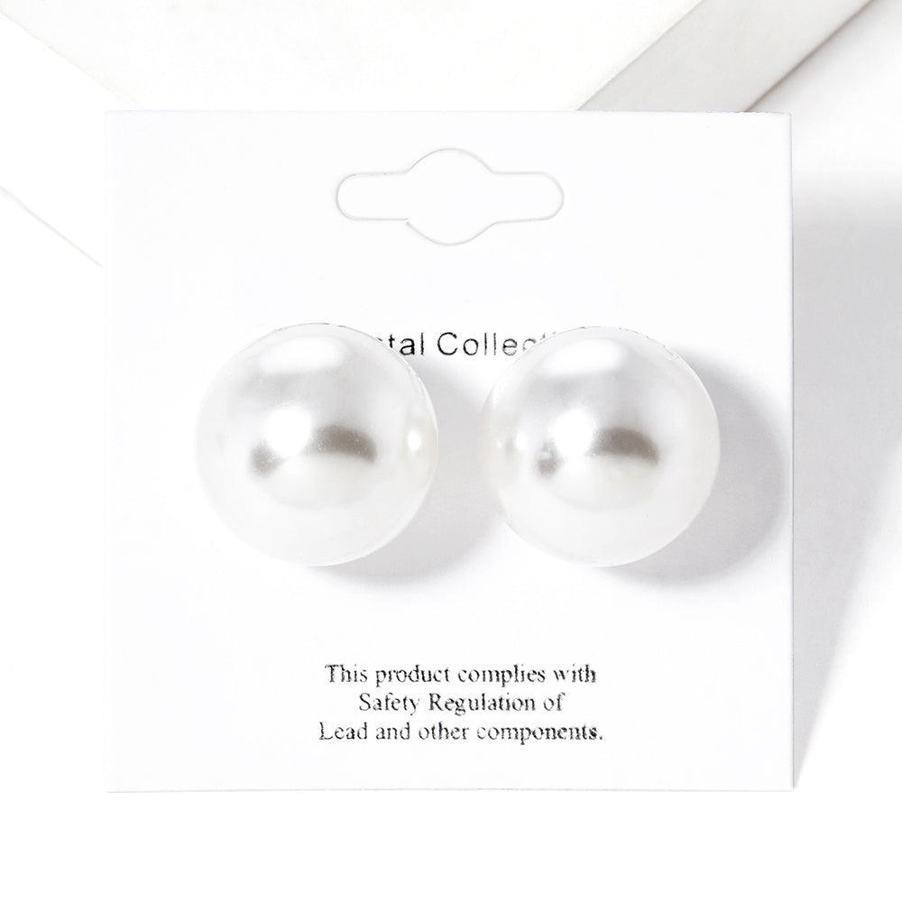 White Pearl Ball Stud Earrings