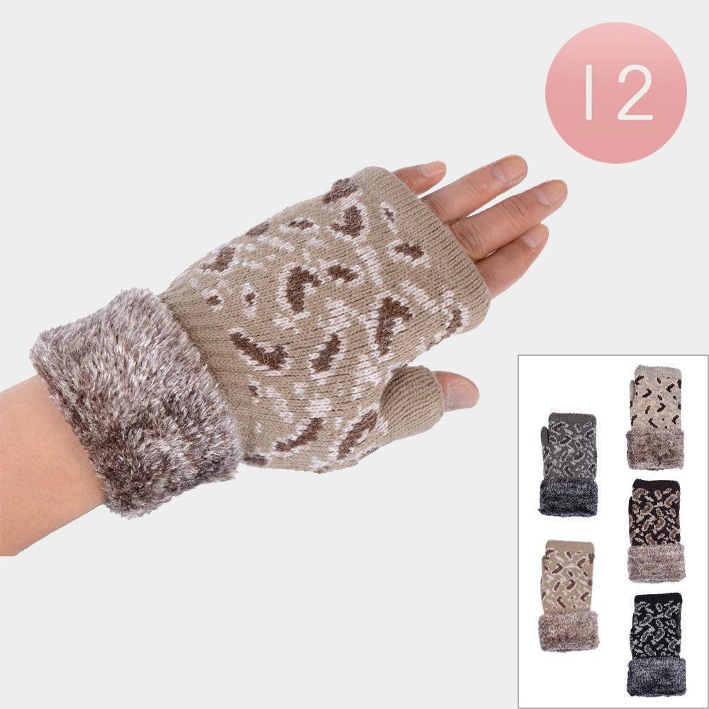 Leopard Pattern Knit Fur Fingerless Gloves 12 PCS - Jewelry Store by Erik Rayo