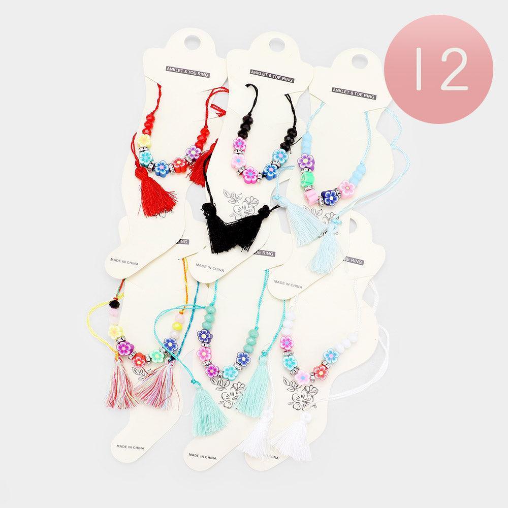 12PCS - Flower Bead Tassel Adjustable Anklets - Jewelry Store by Erik Rayo