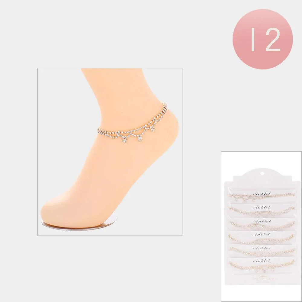 12PCS - Round Rhinestone Pointed Anklets - Jewelry Store by Erik Rayo