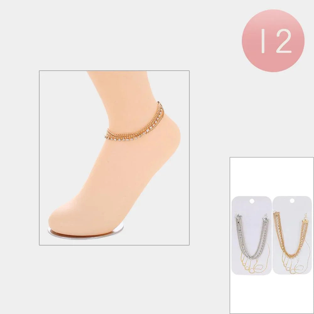 12PCS - Multi Layered Rhinestone Chain Anklets - Jewelry Store by Erik Rayo