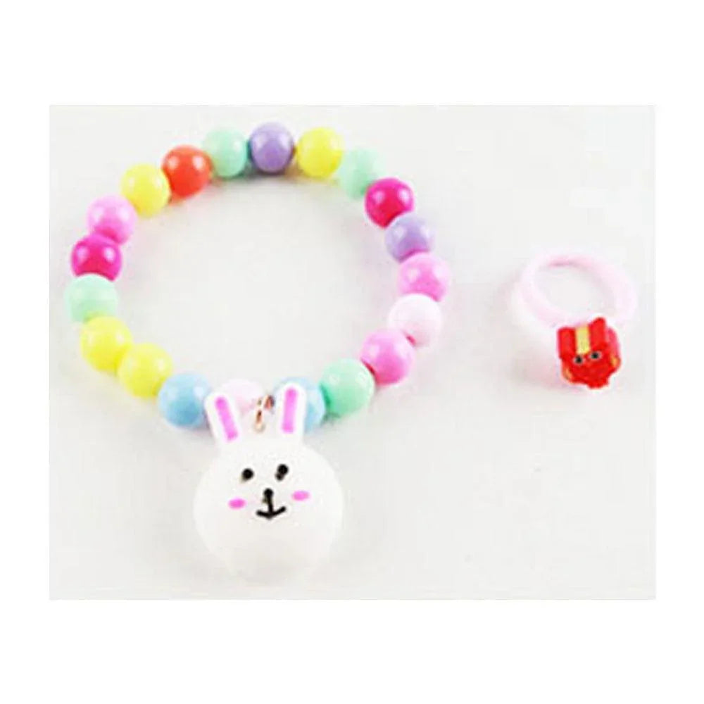 12 SET OF 2 - Kids Animal Character Charm Beaded Stretch Bracelet Ring Sets - Jewelry Store by Erik Rayo